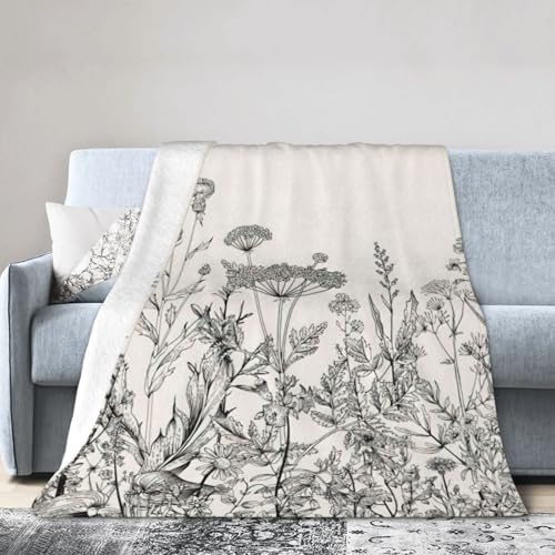 NImongt Atmungsaktive Flanelldecke, Motiv: Blumenkräuter, botanischer Gravur, leicht, hautfreundlich, konditionierende Decke für Bett von NImongt