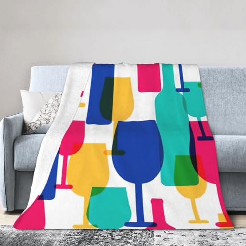NImongt Atmungsaktive Flanelldecke mit Cocktailgläsern und Weinflaschen, leicht, hautfreundlich, konditionierende Decke für Bett von NImongt
