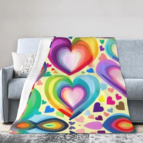 NImongt Atmungsaktive Flanelldecke mit Herzen in Regenbogenfarben, leicht, hautfreundlich, konditionierende Decke für Bett von NImongt