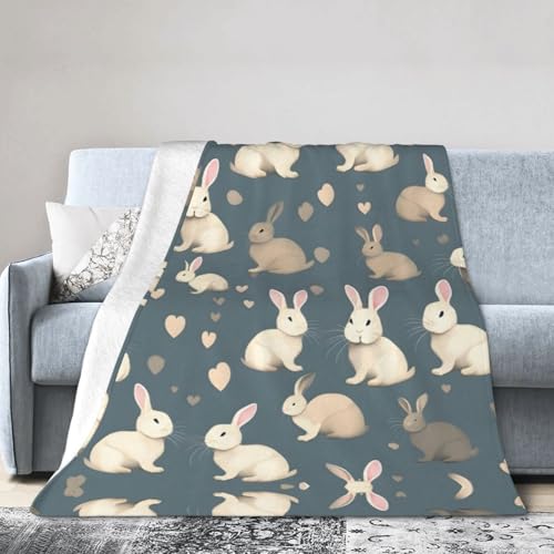 NImongt Atmungsaktive Flanelldecke mit Kaninchen-Hintergrunddruck, leicht, hautfreundlich, konditionierende Decke für Bett von NImongt