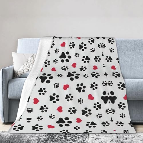 NImongt Atmungsaktive Flanelldecke mit Katzenpfoten-Herzmotiv, Welpenfußdruck, leicht, hautfreundlich, konditionierende Decke für Bett von NImongt