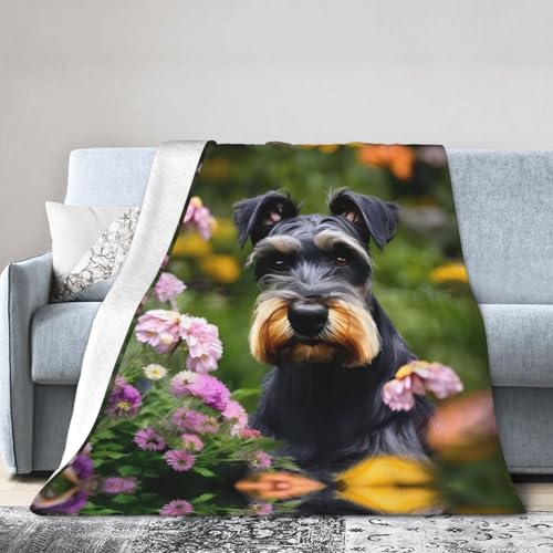 NImongt Atmungsaktive Flanelldecke mit Schnauzer-Druck, leicht, hautfreundlich, konditionierende Decke für Bett von NImongt