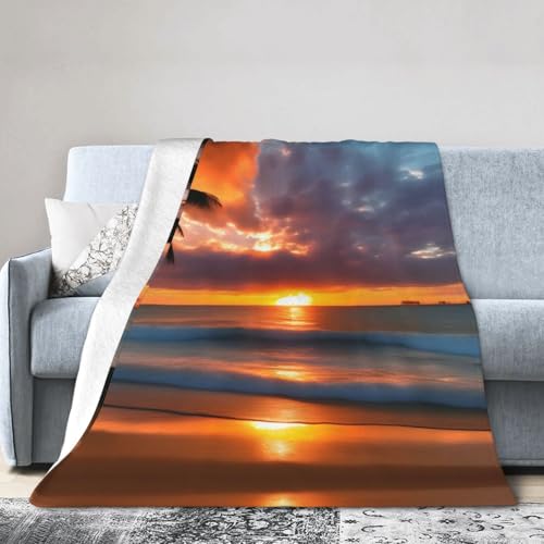 NImongt Atmungsaktive Flanelldecke mit Sonnenuntergang-Stranddruck, leicht, hautfreundlich, konditionierende Decke für Bett NImongt Atmungsaktive Flanelldecke mit Sonnenuntergang-Stranddruck, leicht, hautfreundlich, konditionierende Decke für Bett von NImongt