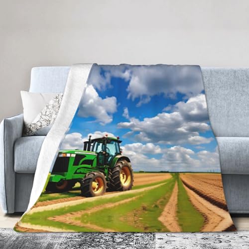 NImongt Atmungsaktive Flanelldecke mit Traktor unter blauem Himmel und weißen Wolken, leicht, hautfreundlich, konditionierende Decke für Bett NImongt Atmungsaktive Flanelldecke mit Traktor unter blauem Himmel und weißen Wolken, leicht, hautfreundlich, konditionierende Decke für Bett von NImongt