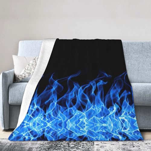 NImongt Atmungsaktive Flanelldecke mit blauem Flammendruck, leicht, hautfreundlich, konditionierende Decke für Bett von NImongt