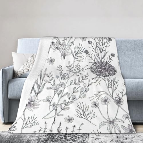 NImongt Atmungsaktive Flanelldecke mit blühenden Kräutern und Kräuterpflanzen, leicht, hautfreundlich, konditionierende Decke für Bett von NImongt