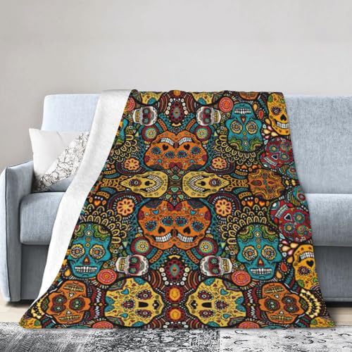 NImongt Atmungsaktive Flanelldecke mit buntem Totenkopf-Druck, leicht, hautfreundlich, konditionierende Decke für Bett NImongt Atmungsaktive Flanelldecke mit buntem Totenkopf-Druck, leicht, hautfreundlich, konditionierende Decke für Bett von NImongt