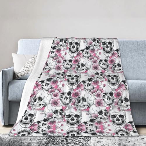 NImongt Atmungsaktive Flanelldecke mit floralem Totenkopf-Druck, leicht, hautfreundlich, konditionierende Decke für Bett von NImongt