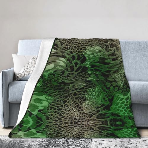 NImongt Atmungsaktive Flanelldecke mit grünem Schlangenmuster, leicht, hautfreundlich, konditionierende Decke für Bett von NImongt