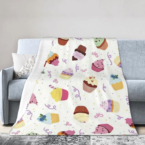 NImongt Atmungsaktive Flanelldecke mit köstlichem Cupcake-Aufdruck, leicht, hautfreundlich, konditionierende Decke für Bett von NImongt