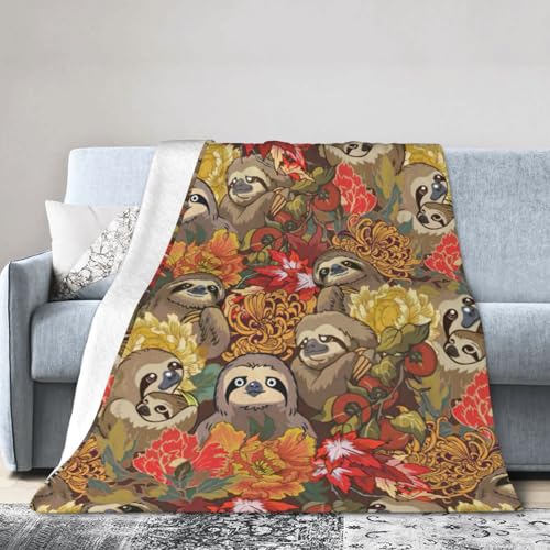 NImongt Atmungsaktive Flanelldecke mit lustigem Faultier-Druck, leicht, hautfreundlich, konditionierende Decke für Bett von NImongt