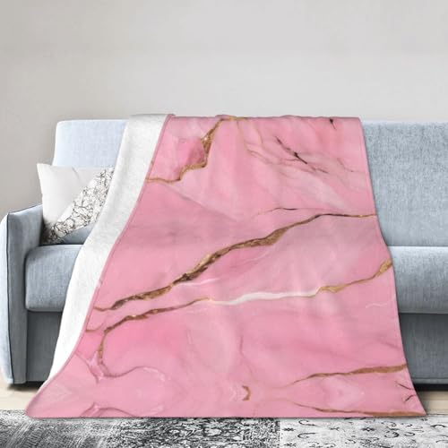 NImongt Atmungsaktive Flanelldecke mit rosa Marmor-Texturdruck, leicht, hautfreundlich, konditionierende Decke für Bett von NImongt