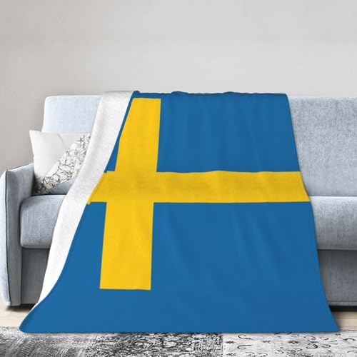 NImongt Atmungsaktive Flanelldecke mit schwedischer Flagge, leicht, hautfreundlich, konditionierende Decke für Bett von NImongt