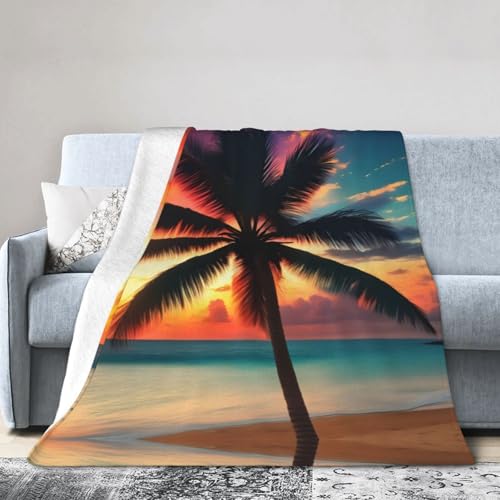 NImongt Atmungsaktive Flanelldecke mit tropischem Strand, Palme, Sonnenuntergang, leicht, hautfreundlich, konditionierende Decke für Bett NImongt Atmungsaktive Flanelldecke mit tropischem Strand, Palme, Sonnenuntergang, leicht, hautfreundlich, konditionierende Decke für Bett von NImongt
