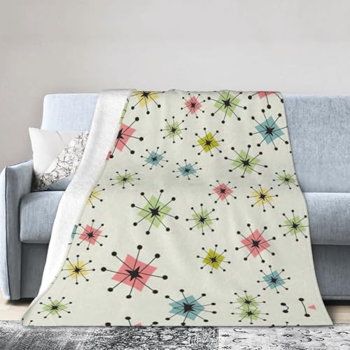 NImongt Atomic Stars Retro-Muster-Druck, atmungsaktive Flanelldecke, leicht, hautfreundlich, konditionierende Decke für Bett von NImongt