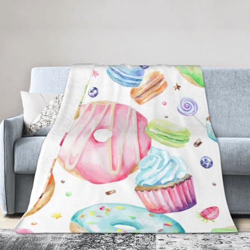 NImongt Cupcakes Donuts Muffins Zucker-Druck, atmungsaktive Flanelldecke, leicht, hautfreundlich, konditionierende Decke für Bett von NImongt