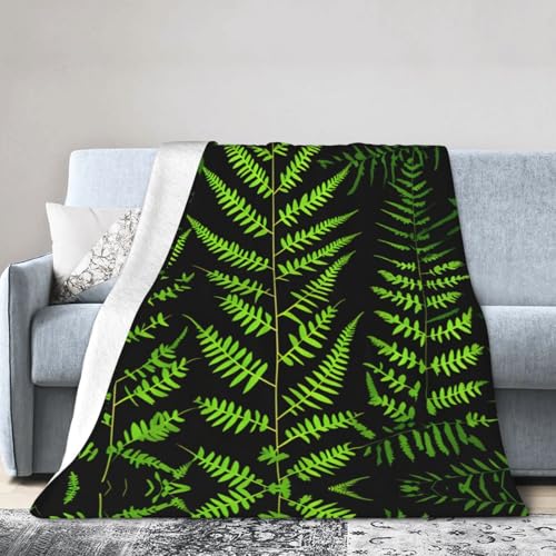 NImongt Natürliche Pflanzen-Silhouette, Farnblatt-Druck, atmungsaktive Flanelldecke, leicht, hautfreundlich, konditionierende Decke für Bett von NImongt