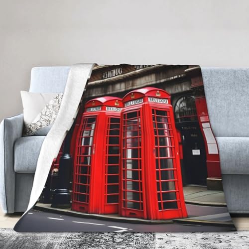 NImongt Phone Booth London Street Print, atmungsaktive Flanelldecke, leicht, hautfreundlich, konditionierende Decke für Bett von NImongt
