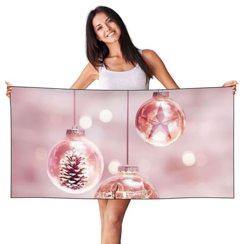 NImongt Süßes Strandtuch mit pinkem Weihnachtsball-Druck, leicht, schnell trocknend, für Sommerurlaub und Entspannung am Pool von NImongt
