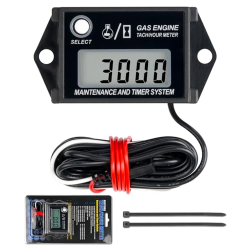 Jayron Digital Hour Meter Tachometeranzeige,Wartungserinnerung,Rückruf Max.Drehzahl,Wasserdicht für Jeden Benzinmotor ZTR Rasenmähergenerator Außenborder ATV Motorradkettensäge von NInE-ROnG