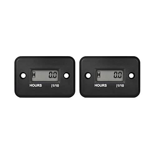 NInE-ROnG 2 Stück Digital LCD Induktiver Betriebsstundenzähler Wartungserinnerung Wasserdicht für Rasenmäher Schneefräse Boot Wechselrichter Generator Motor Kleiner Gasmotor (Black*2) von NInE-ROnG