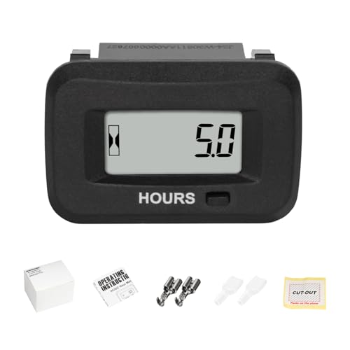 NInE-ROnG Digitaler LED-Betriebsstundenzähler AC/DC 5-277V Spannung,Rückstellbares Wartungsintervall Datenspeicherung Wasserdichtes Design für Kleine Motoren wie Rasenmäher,Generator,Motorrad von NInE-ROnG
