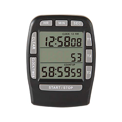 NInE-ROnG Digitaler Timer Großer LCD 3-Kanal-Digital-Timer,Küchentimer,Countdown-Timer Kochtimer Reset Uhralarm Lauter Starker Magnet Halterung Austauschbare Batterie für ältere Kinder (Black) von NInE-ROnG