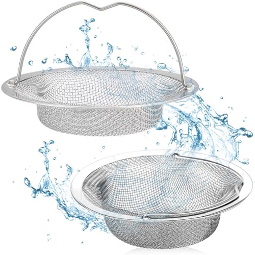2 Stück Abflusssieb,Abflusssieb Edelstahl, Sieb für Spülbecken mit Griff, Spülbecken Sieb Verstopfungsschutz Küche Abfluss Spüle,11 x 7 x 2 cm von NJCXOLA