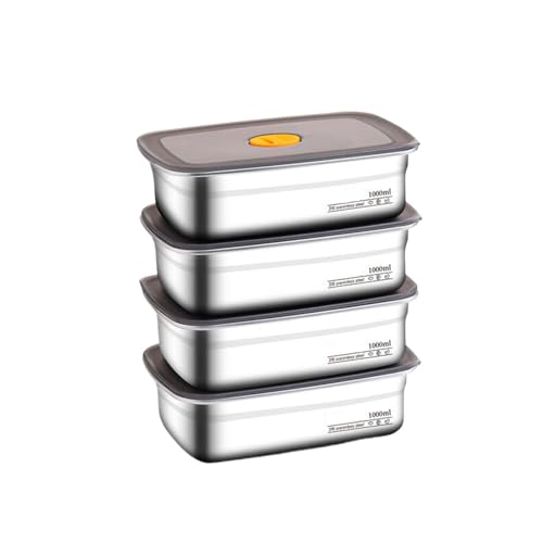 NJDQFA Mehrweg Meal Prep Boxen Mit Deckel,Edelstahl Luftdicht Brotdose,Rechteckig Frischhaltedosen Aufbewahrungsbox,1000ML 4PCS von NJDQFA