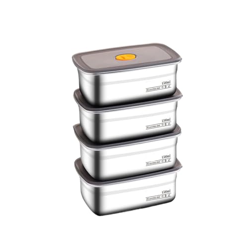 NJDQFA Mehrweg Meal Prep Boxen Mit Deckel,Edelstahl Luftdicht Brotdose,Rechteckig Frischhaltedosen Aufbewahrungsbox,1500ML 4PCS von NJDQFA