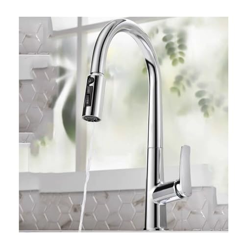 NJDQFA Silber,Wasserhahn Küche Für Warm Kalt Und Trinkwasser,Kupfer Mischbatterie Küche Einzelloch,Einzelgriff 3 Wege Küchenarmatur 360° Drehbar von NJDQFA