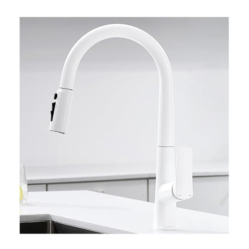 NJDQFA Weiß,Wasserhahn Küche Für Warm Kalt Und Trinkwasser,Kupfer Mischbatterie Küche Einzelloch,Einzelgriff 3 Wege Küchenarmatur 360° Drehbar von NJDQFA