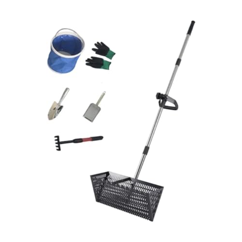 Sandflöhe Rechen Sandrechen, Strandsieb, Teleskopgriff, einfache Reinigung, Karbonstahl, multifunktional, praktisch, große Schaufel for Haustiere(Black) von NJIEzhao