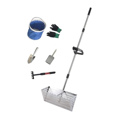 Sandflöhe Rechen Sandrechen, Strandsieb, Teleskopgriff, einfache Reinigung, Karbonstahl, multifunktional, praktisch, große Schaufel for Haustiere(Silver) von NJIEzhao