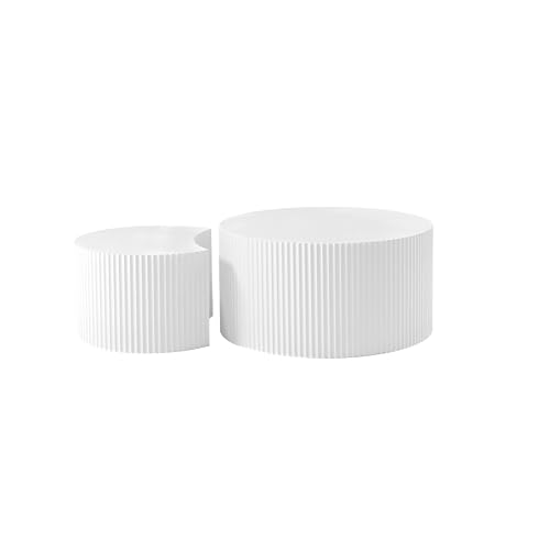 Modern White Nesting Coffee Tables Set - 2 - Piece Round MDF Embossed Board with Matt White Paint, Nordic Style for Living Room, Space - Saving Nesting Design von NJLyuhome