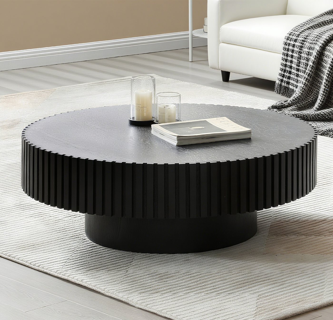 NJLyuhome Couchtisch Beistelltisch Runder Kaffetisch mit Massivholz-Rahmen, 80x35cm (1-St) von NJLyuhome