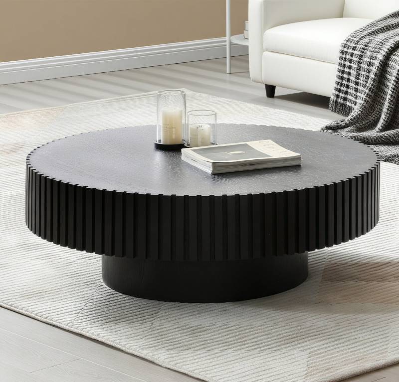 NJLyuhome Couchtisch Beistelltisch Runder Kaffetisch mit Massivholz-Rahmen, 80x35cm (1-St) von NJLyuhome