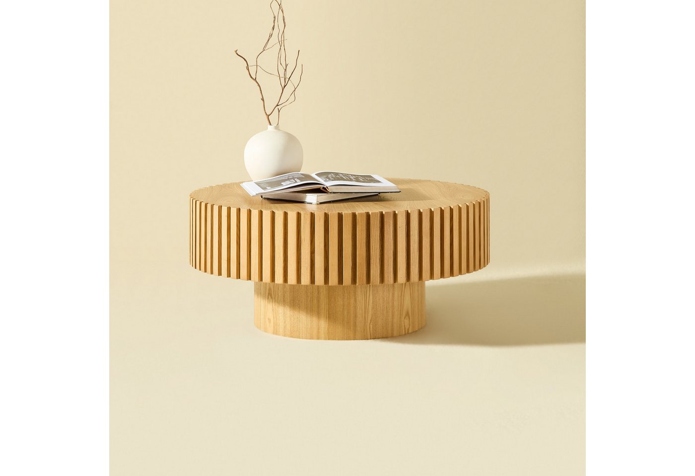 NJLyuhome Couchtisch Beistelltisch Runder Kaffetisch mit Massivholz-Rahmen, 80x35cm (1-St) von NJLyuhome