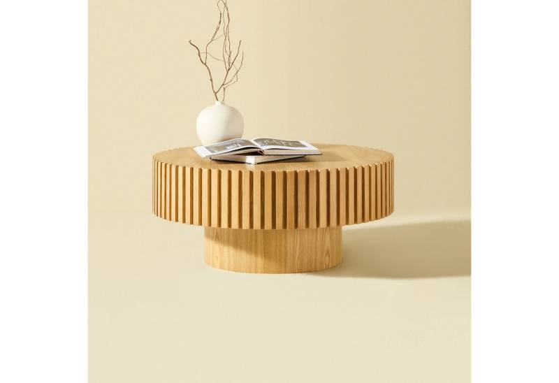 NJLyuhome Couchtisch Beistelltisch Runder Kaffetisch mit Massivholz-Rahmen, 80x35cm (1-St) von NJLyuhome