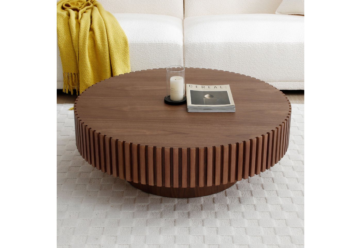 NJLyuhome Couchtisch Beistelltisch Runder Kaffetisch mit Massivholz-Rahmen, 80x35cm (1-St) von NJLyuhome