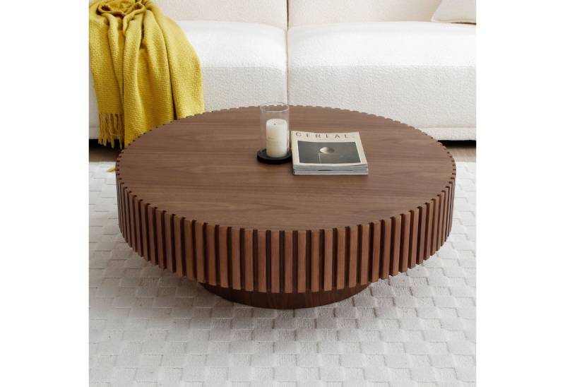 NJLyuhome Couchtisch Beistelltisch Runder Kaffetisch mit Massivholz-Rahmen, 80x35cm (1-St) von NJLyuhome