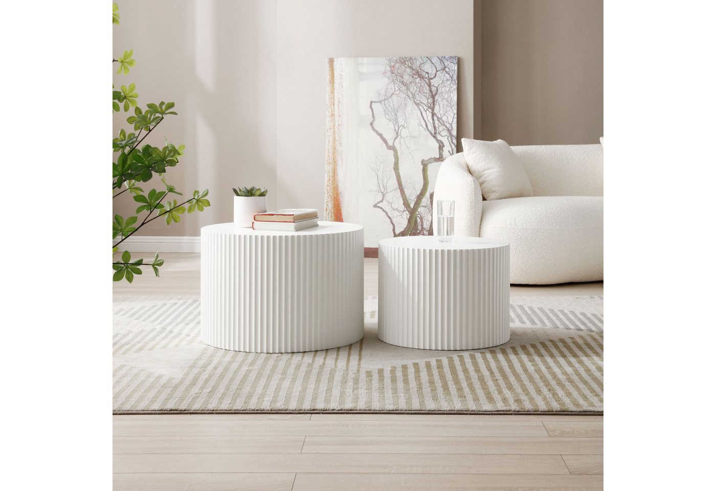 NJLyuhome Couchtisch Modernes Nesting Set, Wohnzimmer-Kaffeeset, Runde Couchtische (2-St), Wellen-Design-Beistelltisch-Set mit wellenförmiger Struktur von NJLyuhome