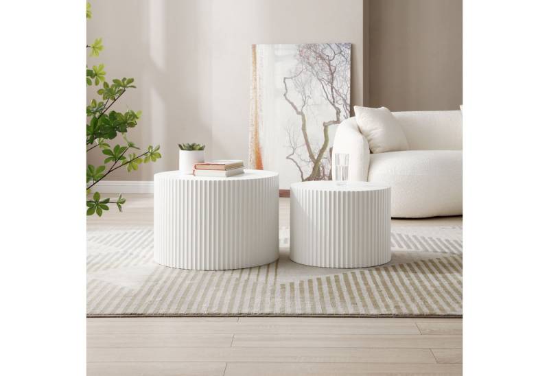 NJLyuhome Couchtisch Modernes Nesting Set, Wohnzimmer-Kaffeeset, Runde Couchtische (2-St), Wellen-Design-Beistelltisch-Set mit wellenförmiger Struktur von NJLyuhome