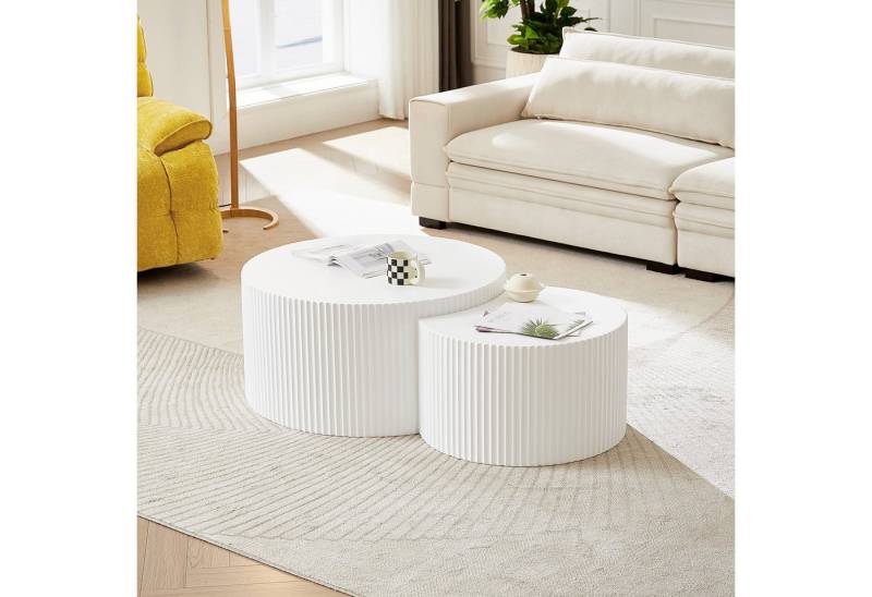 NJLyuhome Couchtisch Weißes Wellen-Design Beistelltisch-Set, Kombinierbare Salon-Tische (2-St) von NJLyuhome