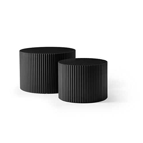 NJLyuhome Glossy Black Nesting Drum Tables Set of 2, Wavy Edge Side Tables for Living Room, Modern Nightstands von NJLyuhome