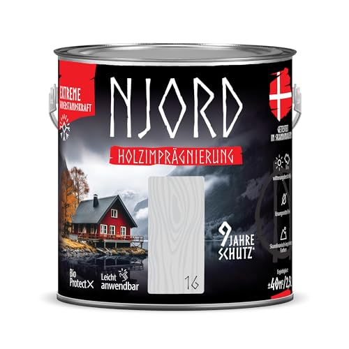 NJORD Holzimprägnierung 2,5 L Holzfarbe (16) Morgenfrost Holzschutz Bis zu 9 Jahre Holzlack Wetterfester Schutzlack Holzlasur von NJORD
