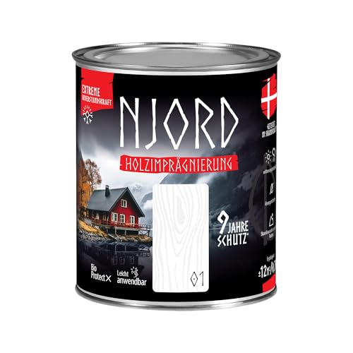 Njord Holzschutz Holzimprägnierung Holzfarbe (01) Norschnee Wetterfest Dauerhafter Schutz Holzlack 750ml Schutzlack Holzlasur von NJORD