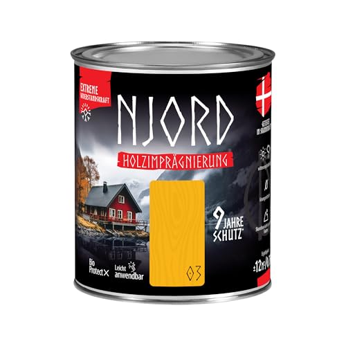 Njord Holzschutz Holzimprägnierung Holzfarbe (03) Wintersonne Wetterfest Dauerhafter Schutz Holzlack 750ml Schutzlack Holzlasur von NJORD