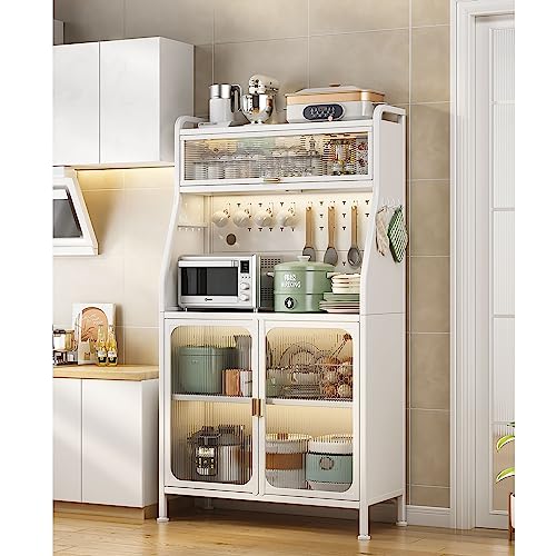 NJUN KüChenschrank,Mit Verstellbaren Haken Wohnzimmerschrank, Buffetschrank Verstellbare EinlegeböDen Und Kabelloch, Küchenbuffet für Küche, Wohnzimmer oder Arbeitsbereich（Weiß86x36x160） von NJUN