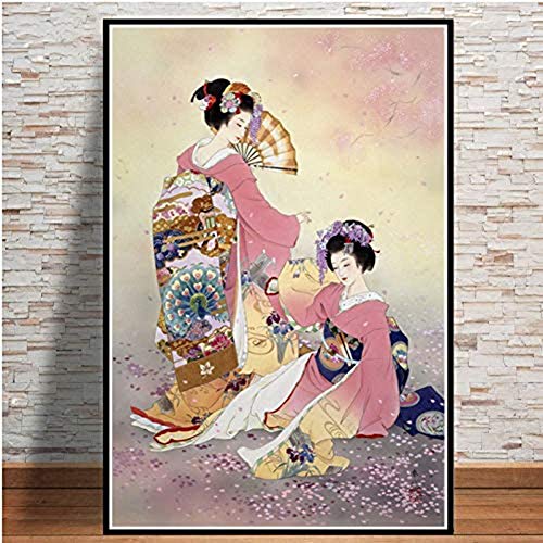 NJYBF Bild auf Leinwand New Japan Japanische Geisha Frau Malerei Kunst Poster Druck Leinwand, Für Wandbild Wohnzimmer Wohnkultur 60x90cm Kein Rahmen. von NJYBF